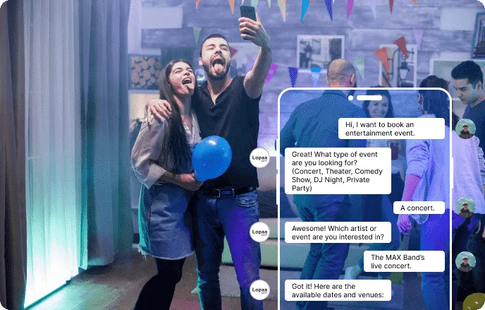 User booking an entertainment experience using a chatbot